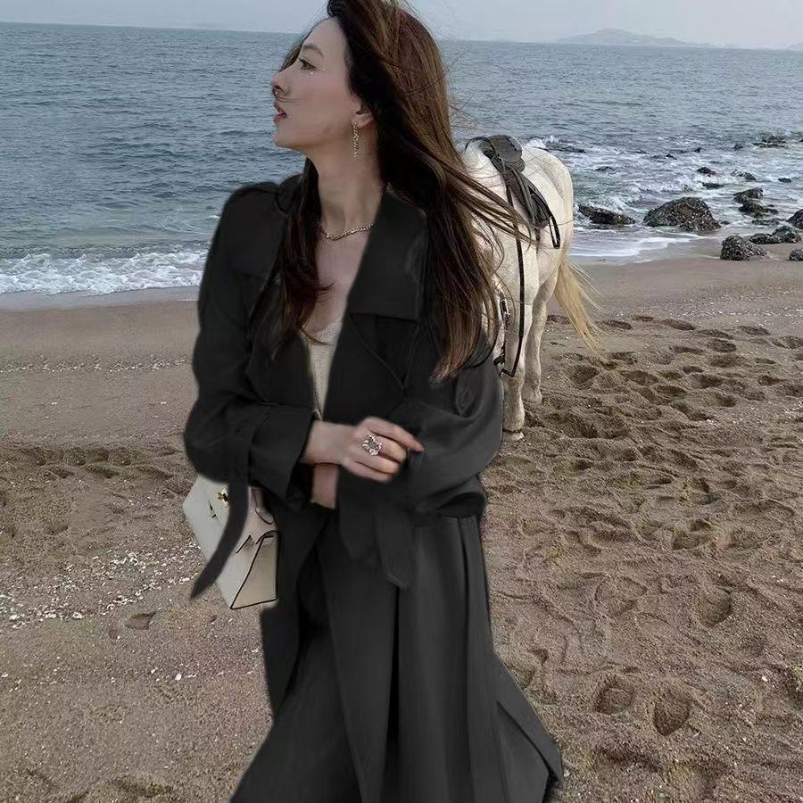 Koreansk Stil Mellomlang Over-kneet Dames Trenchcoat - Populær Studentmote, Trendy Utenlandsk Stil Jakke