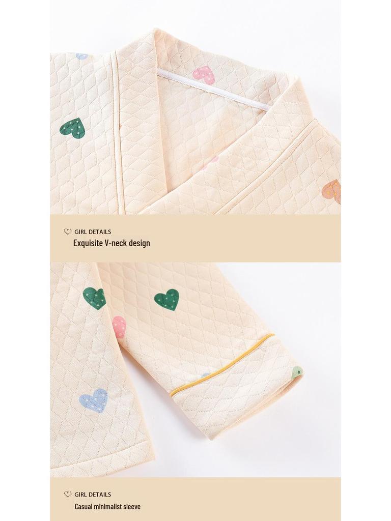 Gesteppter Langarm-Kimono-Stil Umstands- & Stillpyjama - Warmluft-Baumwoll-Cardigan Homewear