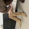 European and American style suede pointed thick heel over the knee boots women's autumn 2025 new belt buckle versatile and thin high boots
