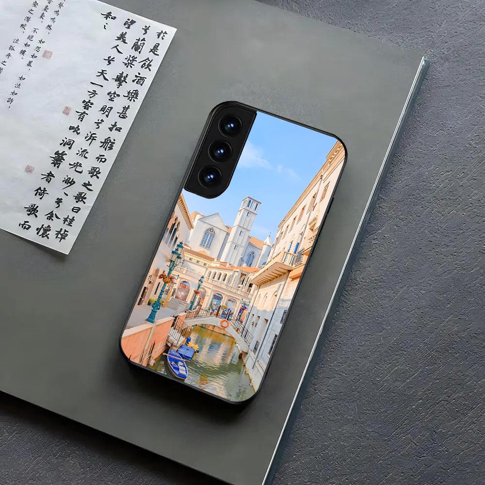 Water City Venice Phone Case For Samsung S24, S25 22,30,,Note20,Ultra,Lite,Ultra,5G,Plus,FE Black Cover
