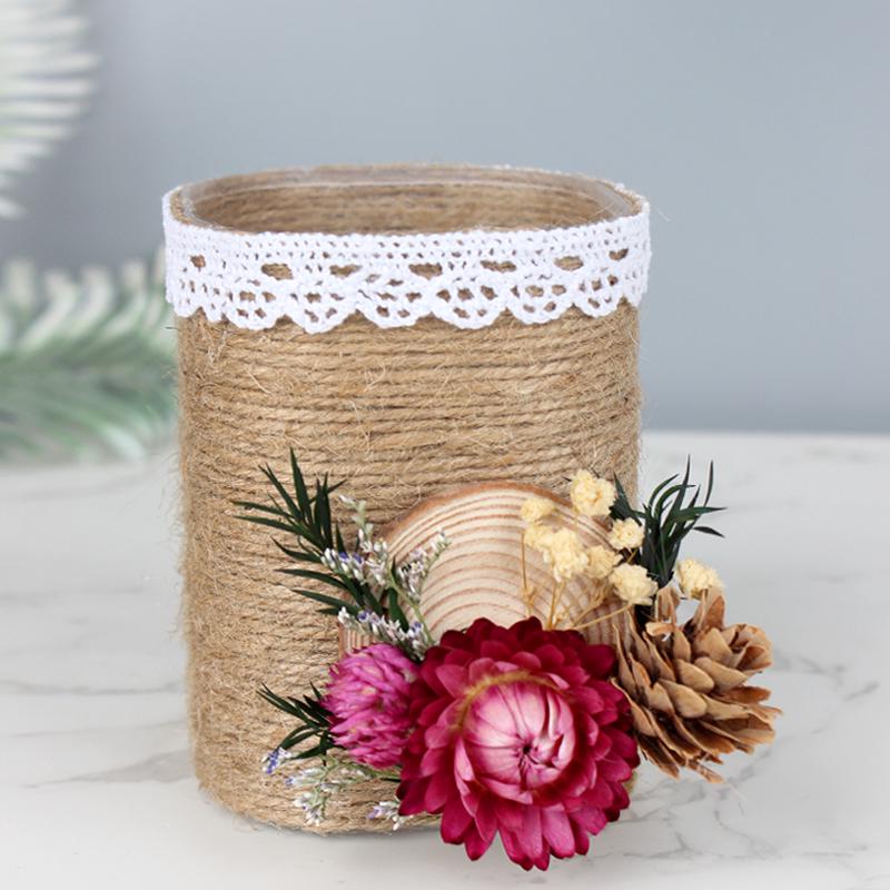 Handmade Jute Rope Pen Holder: DIY Material Kit for Flower Creation & Office Storage