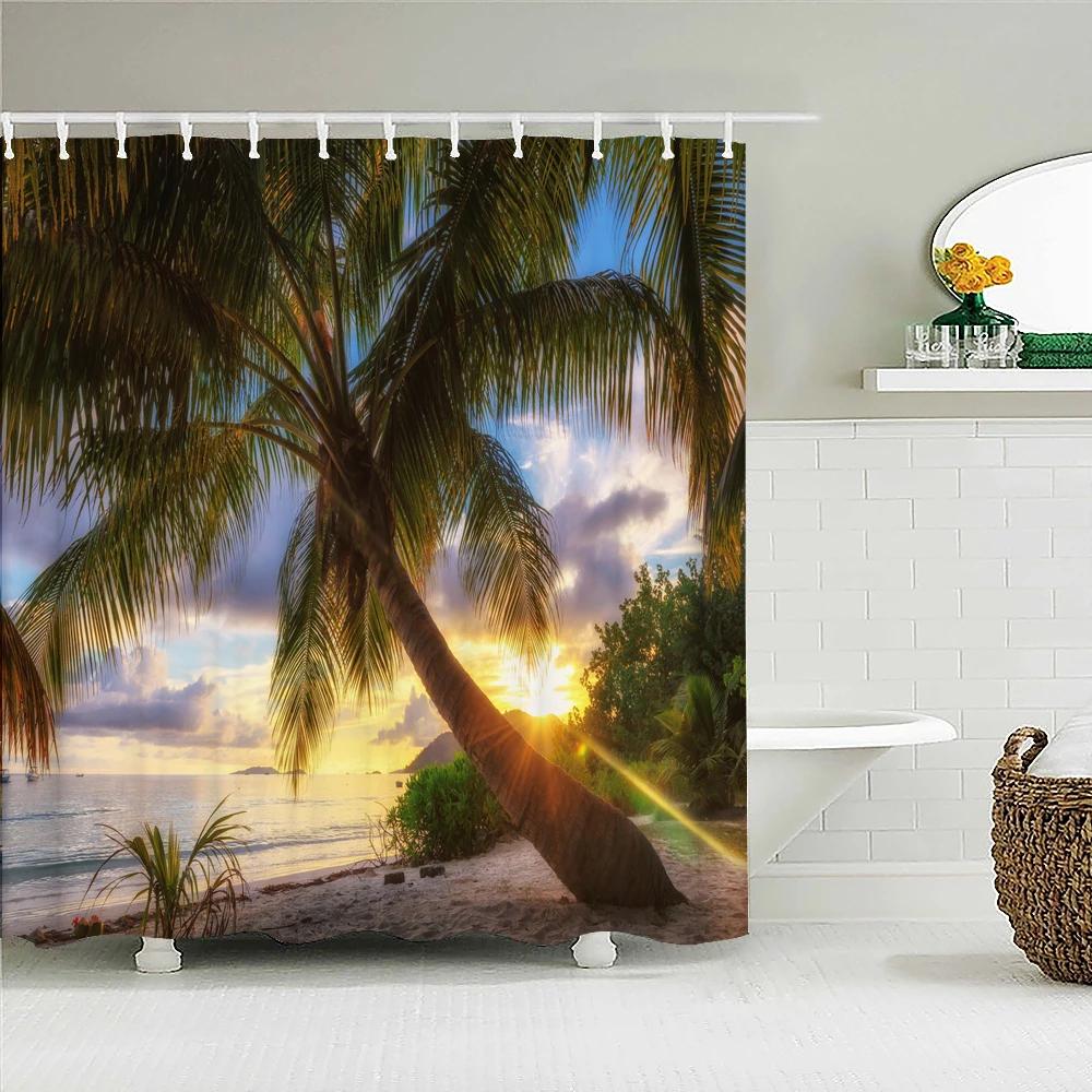 Seaside Scenery 3d Printed  Polyester Shower Curtain Wooden Bridge Nature Fabric Waterproof Bathroom Curtain for Bathtub 180x180