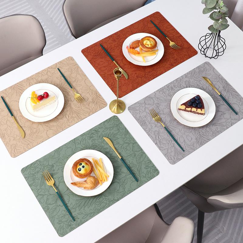 Light Luxury Leather Placemat Hotel Double-sided Embossed Square Dining Table Insulation Mat Waterproof and Oil-proof Placemat Bowl Mat Tableware