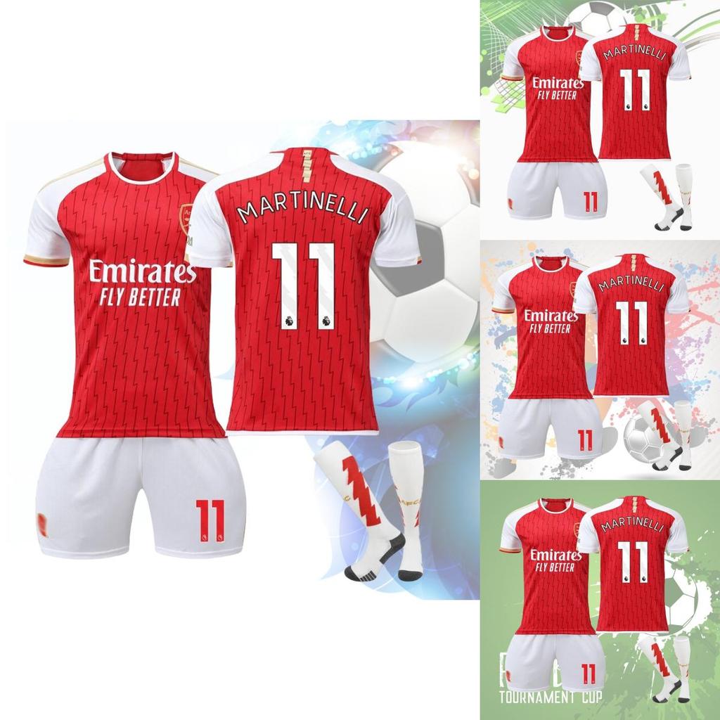 Stylish And Comfortable 2023-24 Arsenal Home 7 Saka 8 Elneny 9 Jesus 11 Martinelli Football Jersey For Children