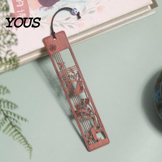 Thin Flat Bookmark Rosewood Bookmark, Plum Orchid Bamboo Chrysanthemum Carved Classic Seamless Page Marker Traditional Chinese Style Wood