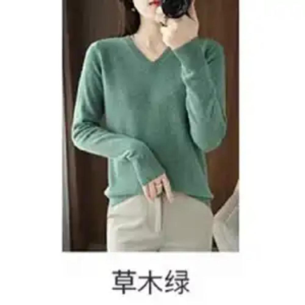 Autumn Winter Women New Sweater Korean Fashion Solid V-Neck Temperament Loose Long Sleeve Pullovers Bottoming Shirt Knitted Tops