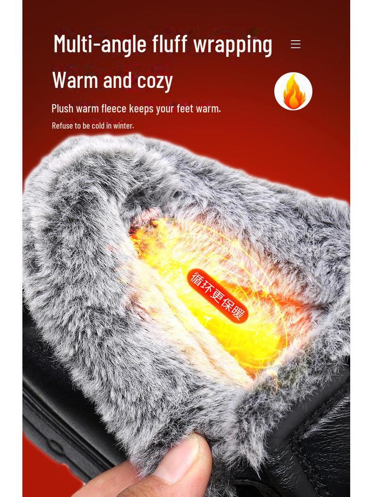 Winter Men's Warm Cotton Shoes: Velvet-Lined, Waterproof, Non-Slip Boots for Middle-Aged & Elderly