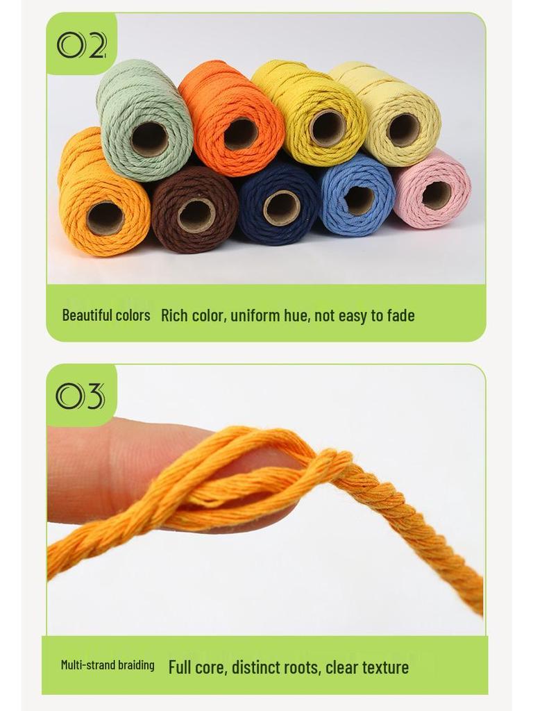 4mm Multi-Strand Macaron Colored Cotton Rope for DIY Tapestry & Decorative Weaving.