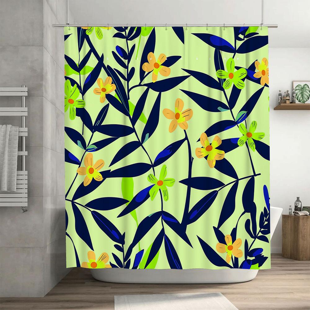 Modern Floral Print Shower Curtain Soft Fabric Waterproof Bathroom Decor For Home Living Room Lime Green Yellow Orange Navy Blue