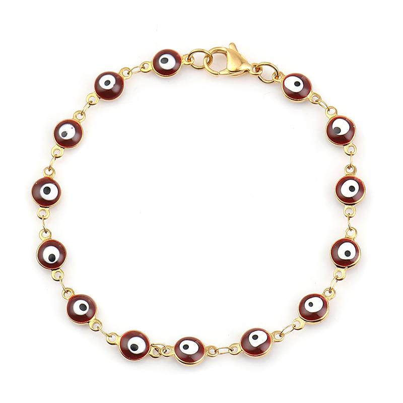 304 Stainless Steel Bracelets Gold Color Link Chain Multicolor Evil Eye Enamel Bracelets For Women Man Gift 19.2cm ,1 Piece
