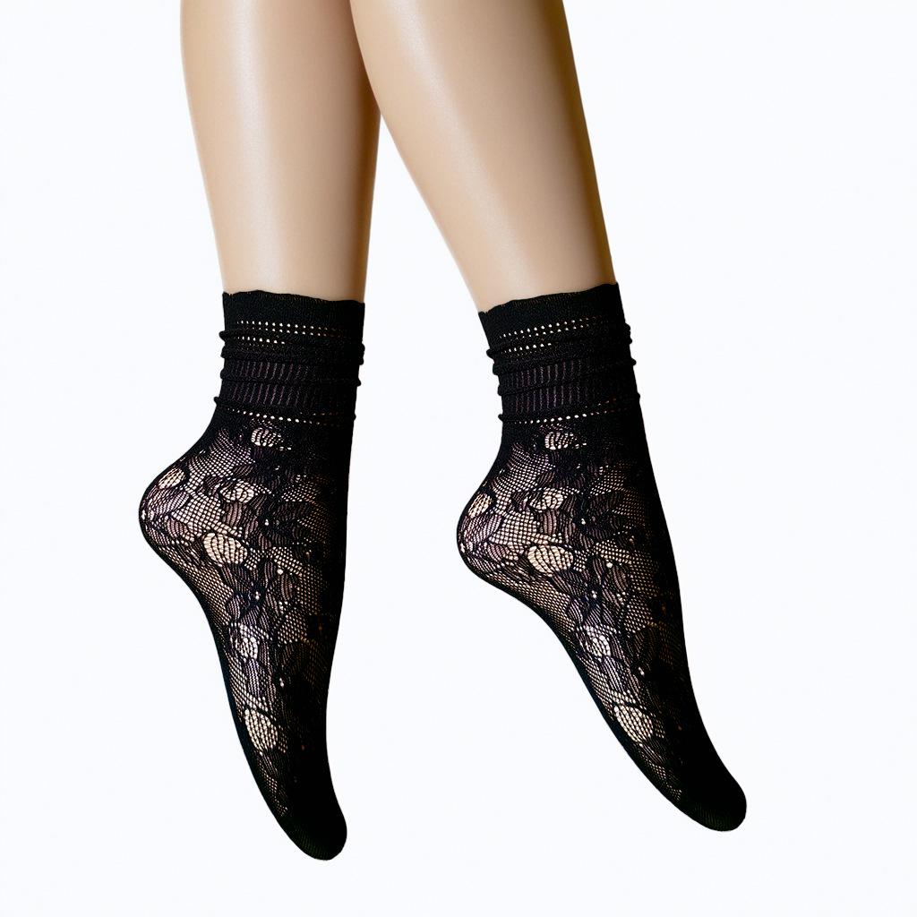 Chaussettes d'été en dentelle résille Perle Noire - Respirantes, Invisibles Grandes Tailles