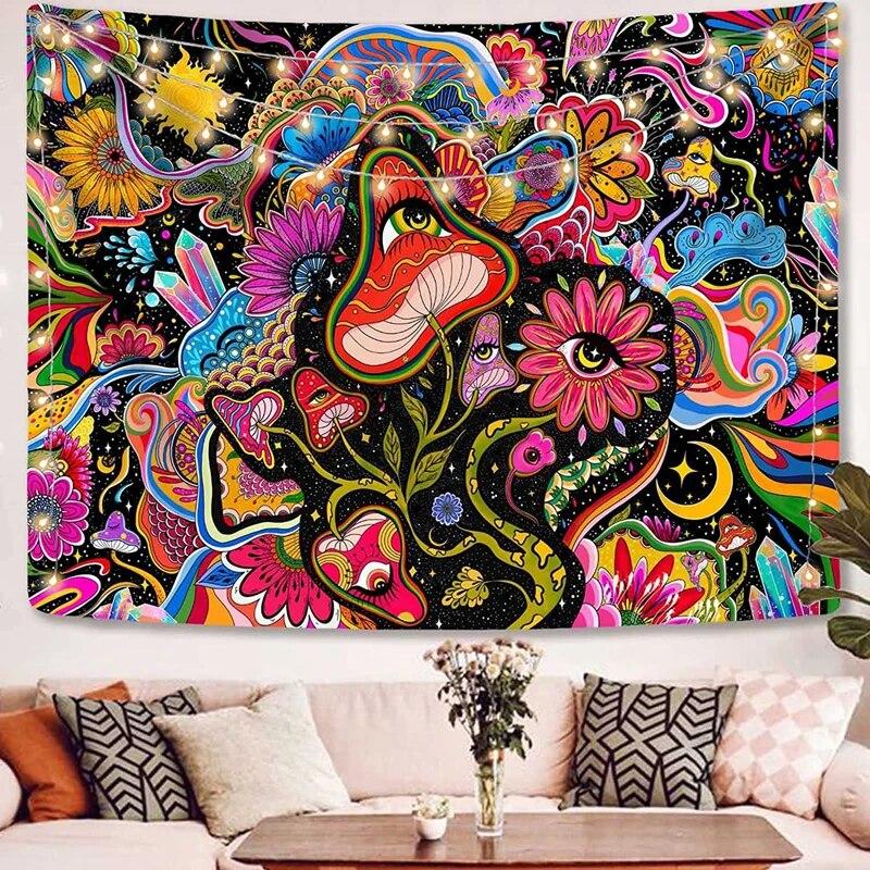 Psychedelic Mushroom Tapestry Divination Psychic Wall Hanging Hippie Bohemian Cute Room Decor Magic Tapestry Art Home Decor