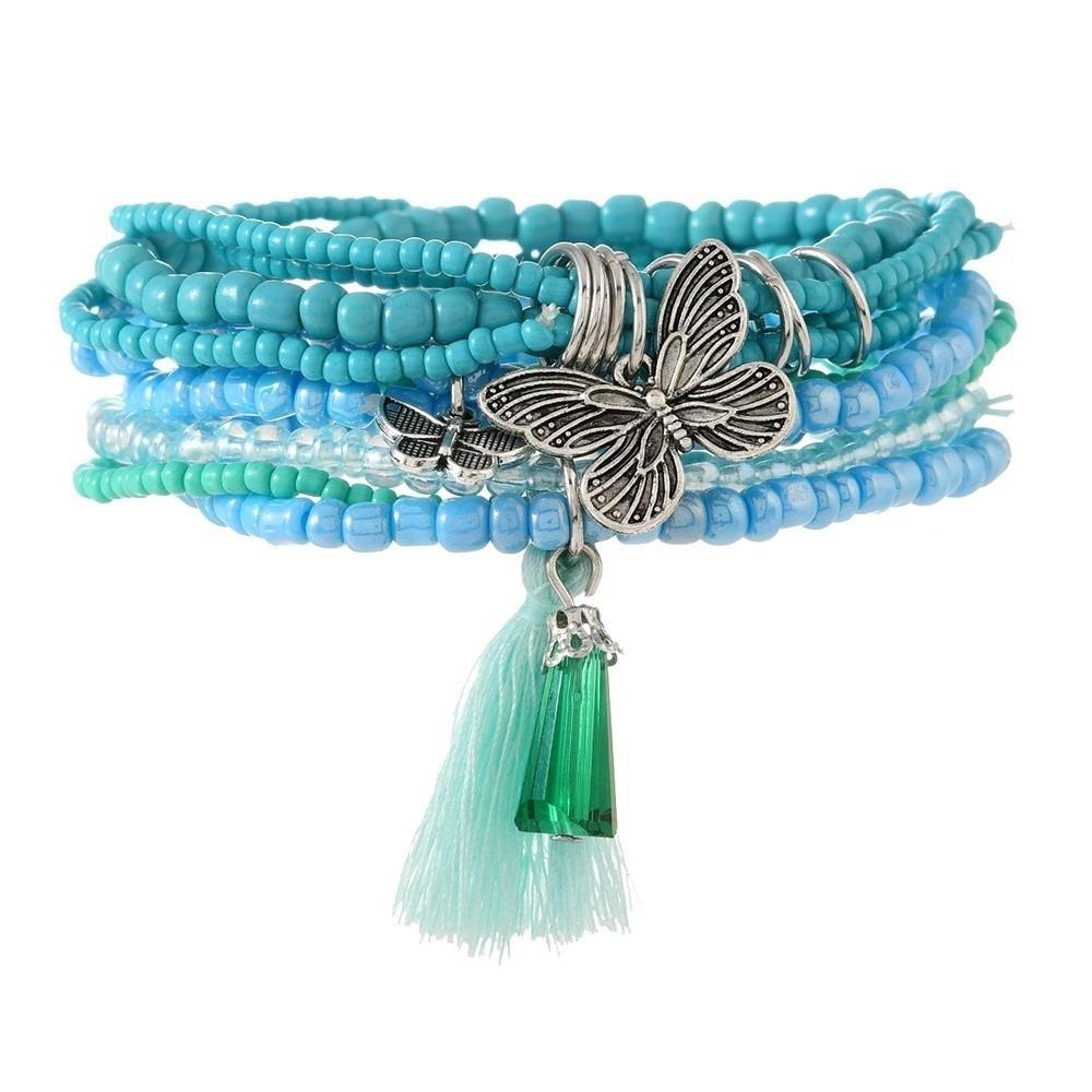 New Boho Beaded Bracelet Colorful Handmade Bohemian Wrist Chain Rice Bead Decor Multi Layer Stacked Bangle Hand Jewelry