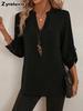 Spring/Summer Imported New Style Women's Shirt Casual Loose Oversized V-Neck Solid Color Blouse
