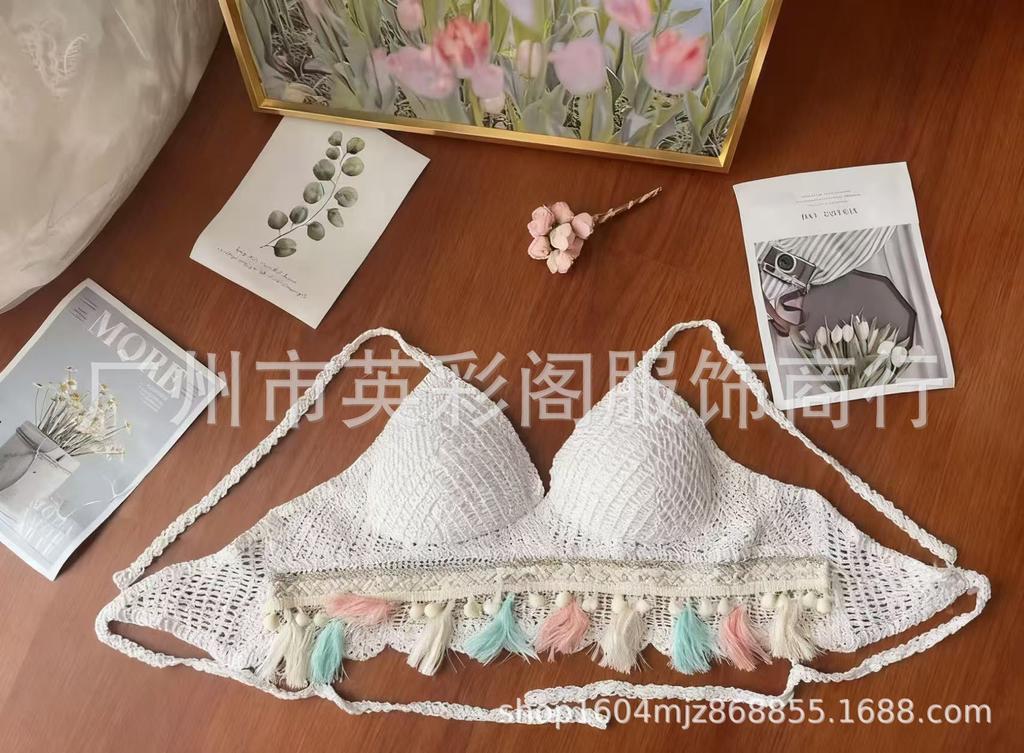 Seaside vacation new sexy vacation top lace-up knitted suspender beach hollow backless tube top short vest
