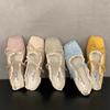 Evening women's shoes gentle flat French Mary Jane half slippers bow single shoes spring and summer retro blue ballet shoes