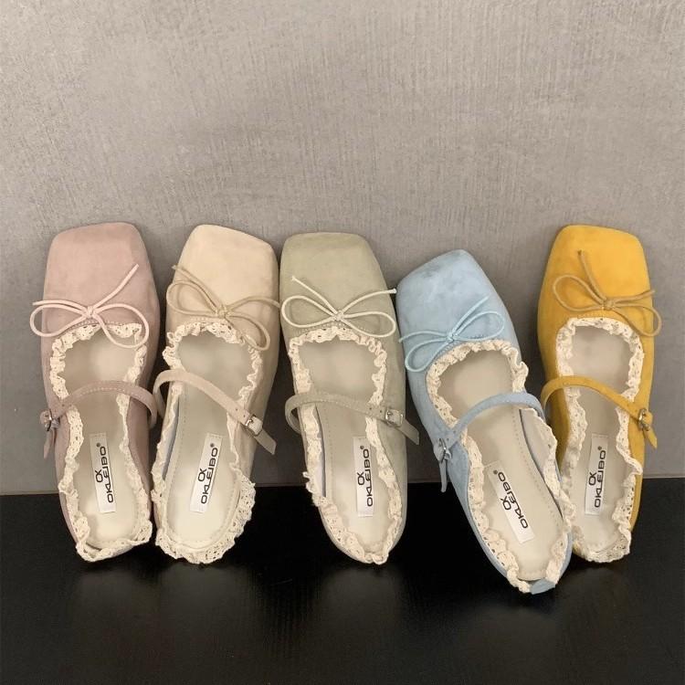 Evening women's shoes gentle flat French Mary Jane half slippers bow single shoes spring and summer retro blue ballet shoes