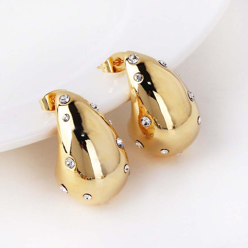 Korean Gold Zircon Water Drop Stud Earrings for Women Exquisite Elegant Thick Hollow Teardrop Earrings Wedding Jewelry
