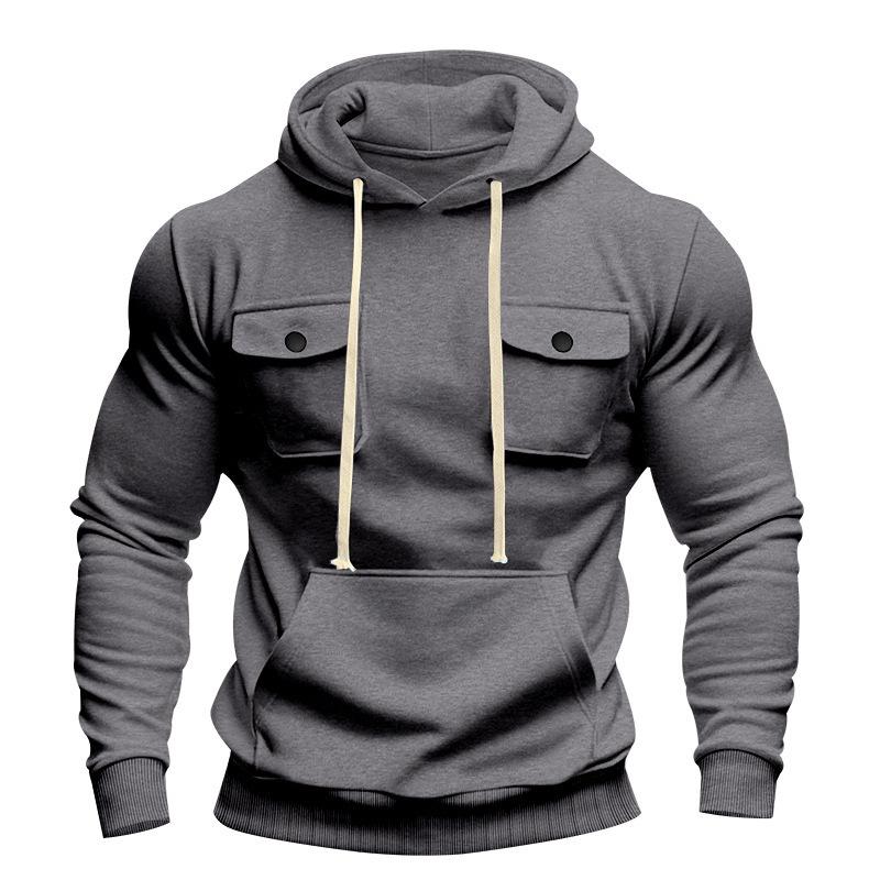 Autumn and Winter Heavyweight Men's Loose Outdoor Sports Velvet Hooded Multi-pocket Casual Workwear Sweatshirt for Men