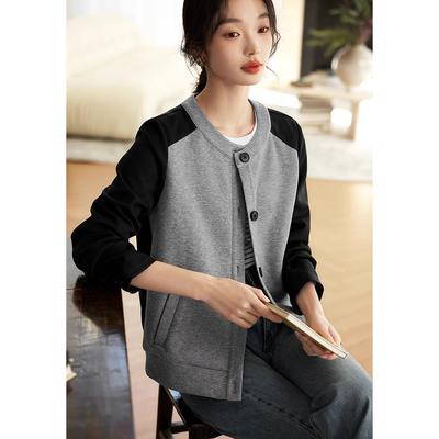 Baseball Jersey Short Jacket Women's Spring New Splicing Contrasting Color Design Casual Jacket Top