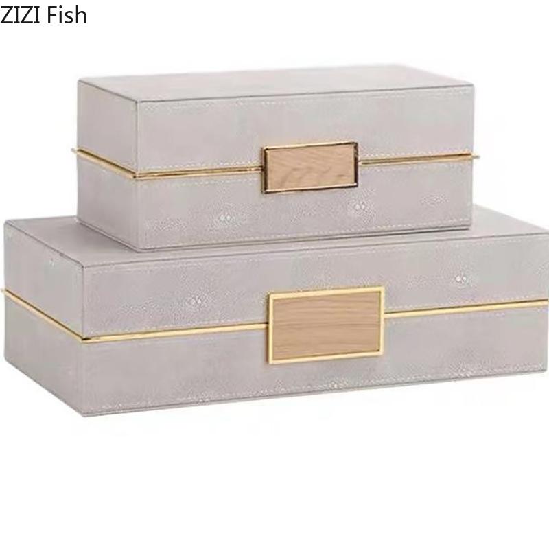 Gilded Leather Jewelry Boxes Cosmetic Jar Dresser Table Desk Decoration Exquisite Jewelry Ring Earrings Necklace Storage Box