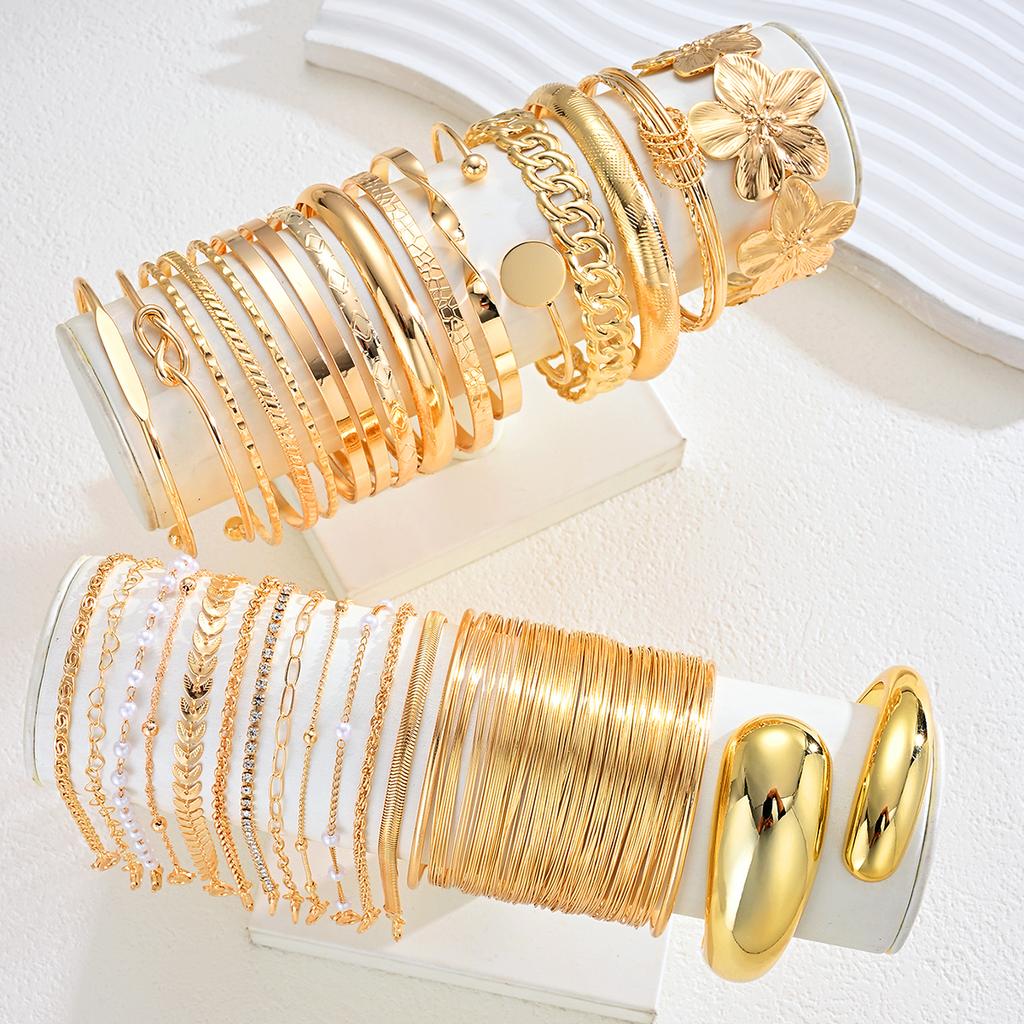 30 Stück/Set Vintage Minimalistisch Blume Hohl Kette Armreifen Für Frauen Mode Gold Farbe Wassertropfen Armband Täglich Party Schmuck