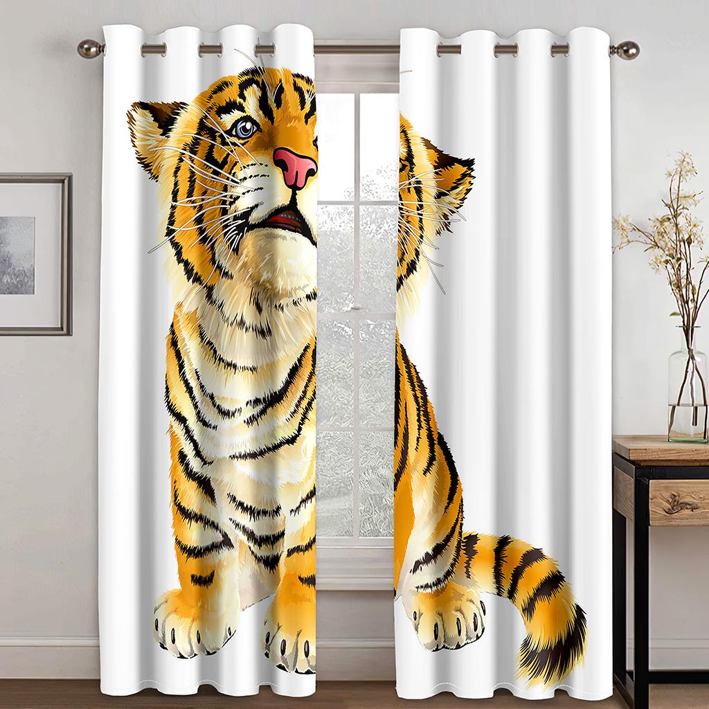 Dominating Tiger 3D Digital Print Curtain Fabric Living Room Bedroom Home Environment Landscaping Curtain Fabric Two Panels
