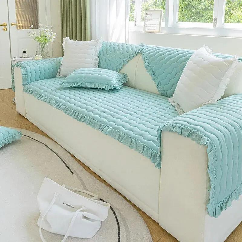 Wooden Ear Edge Pure Color Soft Touch Four Seasons Universal Sofa Cover Back Towel Anti-slip