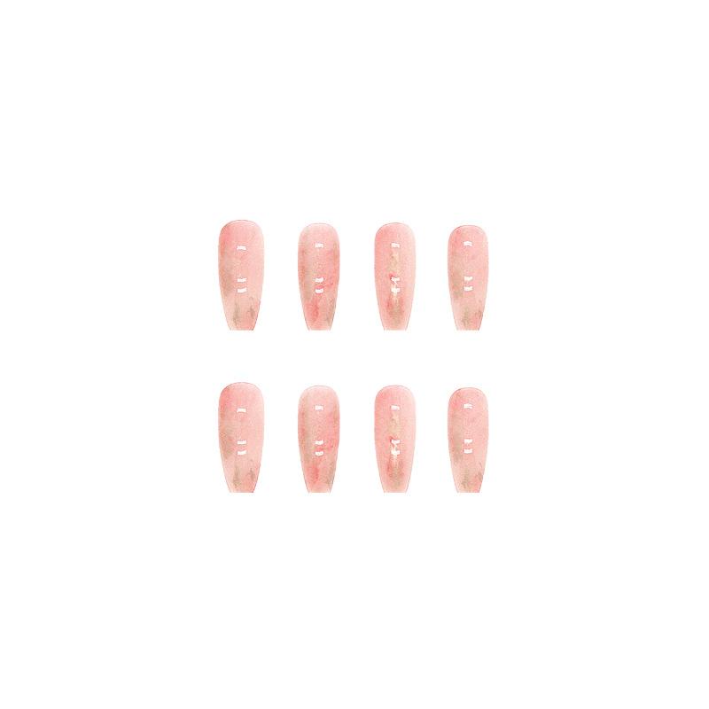 24pcs/set Pink Gradient False Nails Gold Foil Sequins Wear Nail Art Long Ballet Wear False Nails