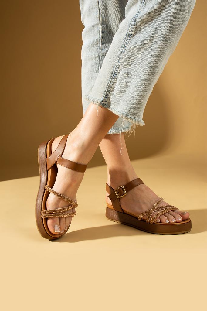 3 Bånd Steinbroderte Tykksålede Spennesandaler for Kvinner 70-0234-24