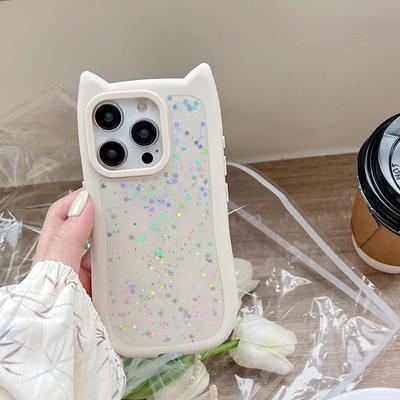Mädchen Glitzer Weiches Silikon Niedliche Katze Ohr Handyhülle für iPhone 11 12 13 14 15 Pro Max Stoßfest Hartes Acryl Bumper Rückseite