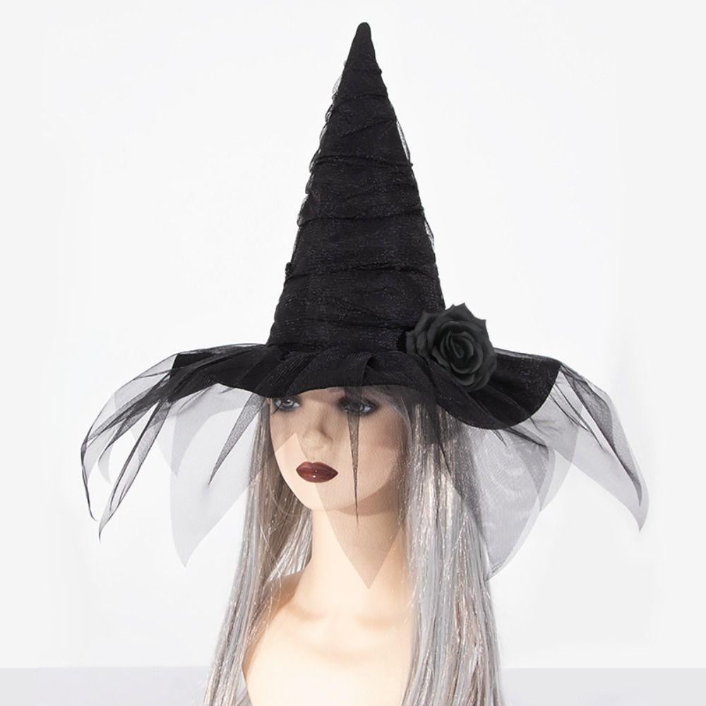 Velvet Cloth Halloween Witch Hat Baroque Mesh Baroque Witch Hat Decoration Supplies Cosplay Photo Props Wizard Cap Night Club