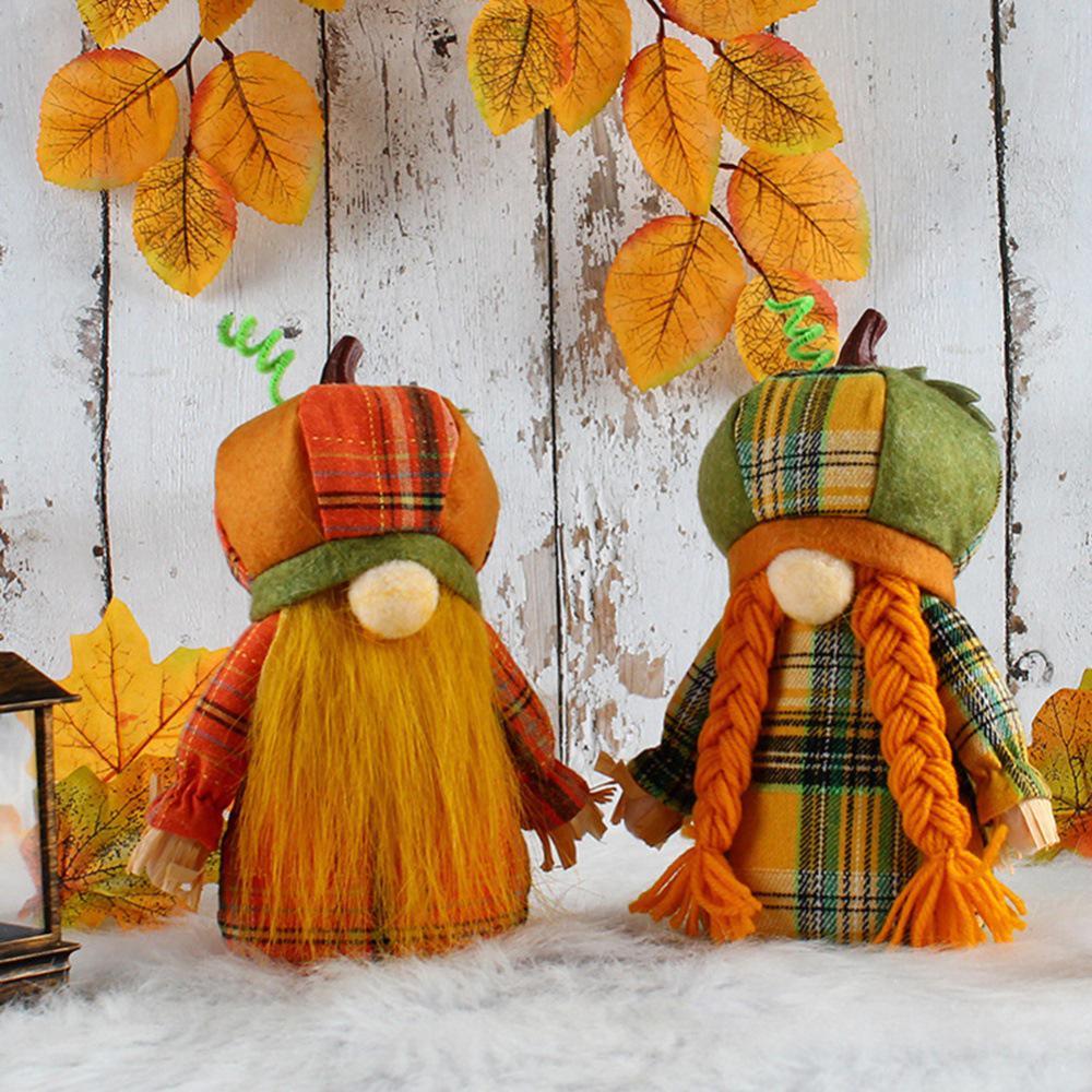 Thanksgiving Faceless Doll with Pumpkin Hat - Harvest Festival Rudolph Window Ornament