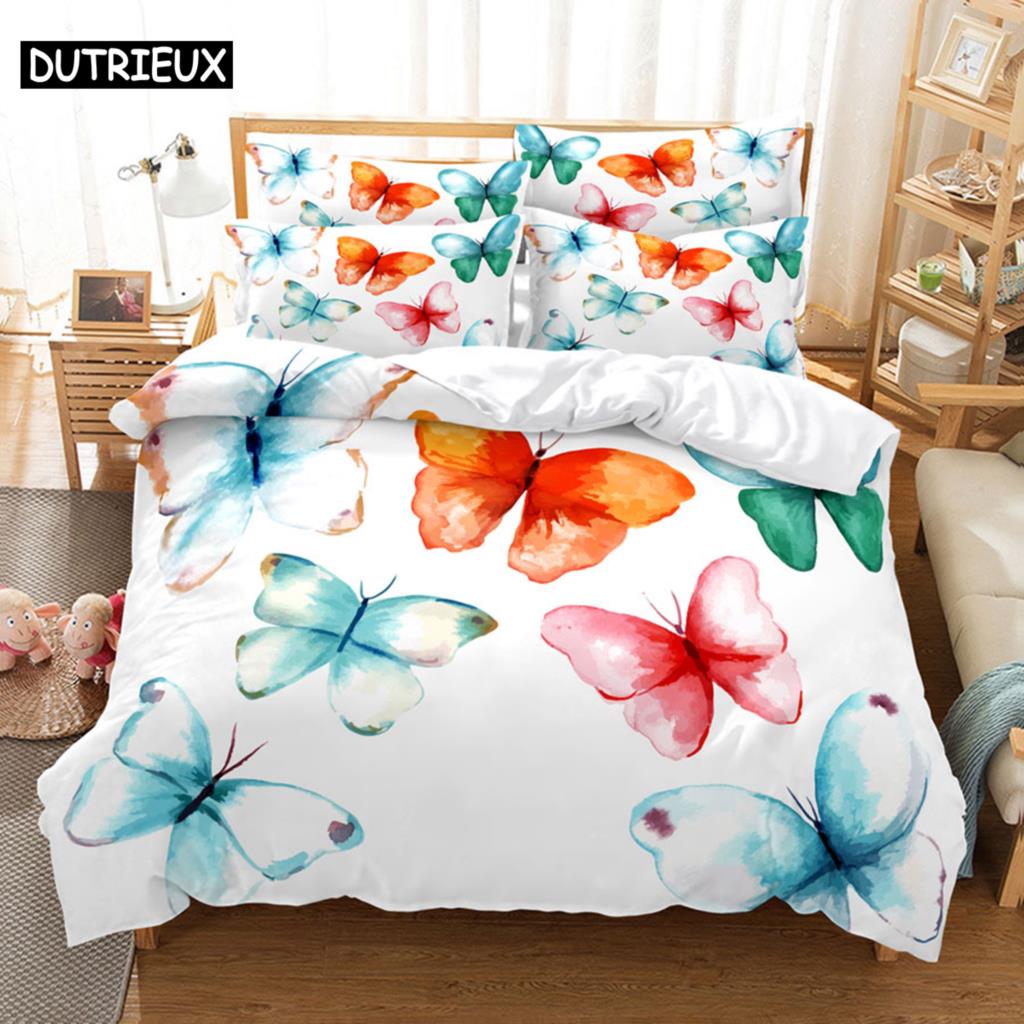 Blue Butterfly Duvet Cover Set King Size 220X240 Double Bed Single 3D Queen Bedding Sets Pink Full Twin Quilt Linen Pillowcase
