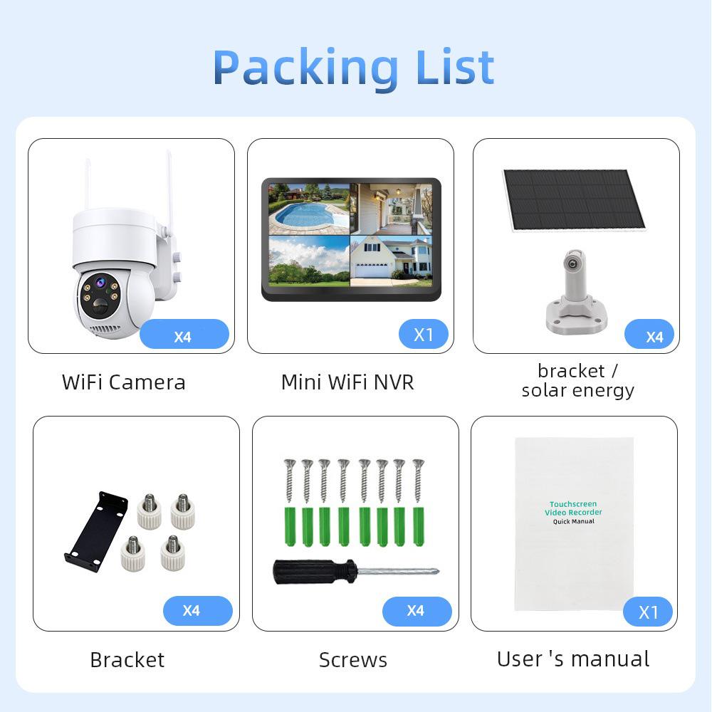 4MP Wireless Solar Surveillance Camera with Touch Screen – Outdoor Waterproof for Home & Mobile Remote Monitoring