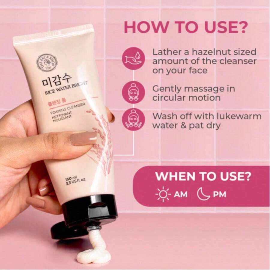 The Face Shop Rice Water Bright Foaming Cleanser 150ml,Facial Cleanser With Ceramide