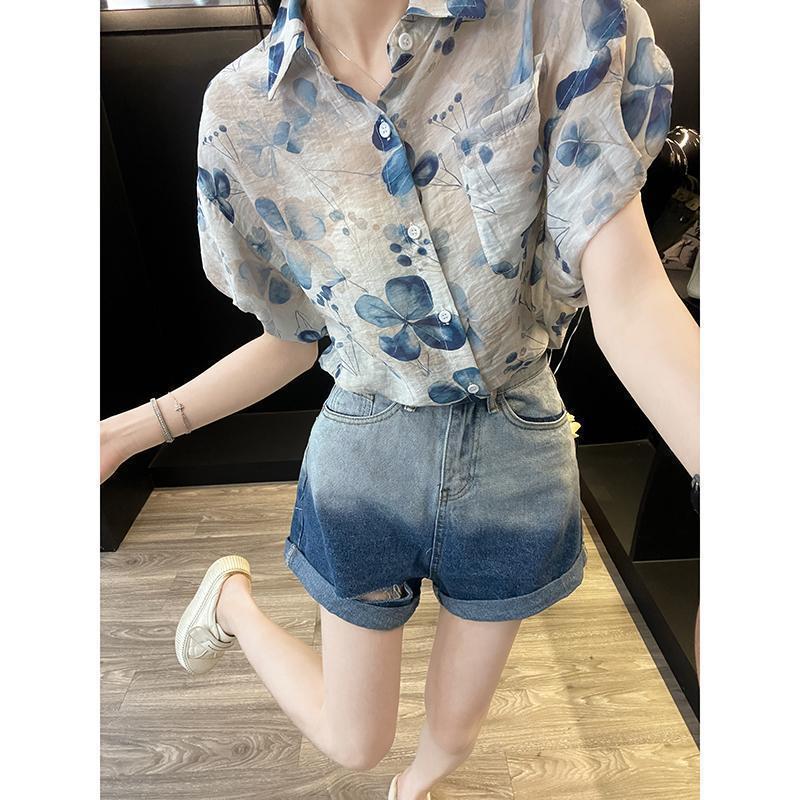 Dopamine Women s Summer Street Style Two-Piece Set: Petite Shirt & Denim Shorts L (105-120 lbs)