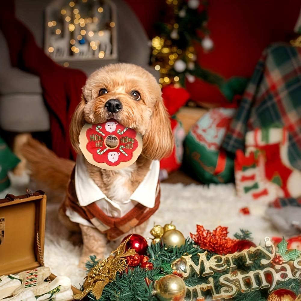 Christmas Medium Size Eco-Friendly Plush Pet Chew Toys Sound Making Cartoon Donuts Antlers & Cotton Dog Toys