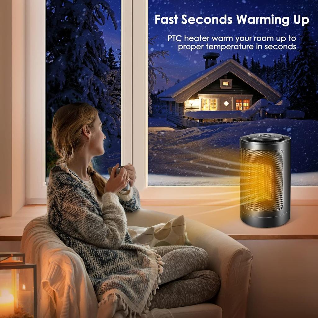 Personal Space Heater, Portable 750W-1500W Fast Heating Ceramic Tower Heater with Over-Heat Protection, Small Heaters for Bedroom