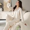 Pajamas women's spring and autumn 100% pure cotton long-sleeved plus size purple high-end autumn and winter cardigan loungewear two-piece set