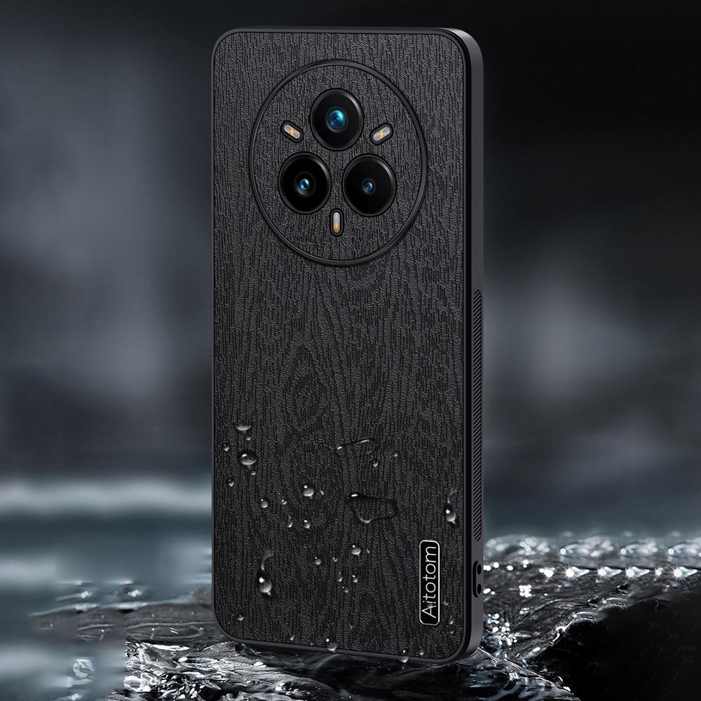 Für Realme 14 Pro 5G Hülle Holztextur PU-Lederbeschichtete PC TPU Handyhülle