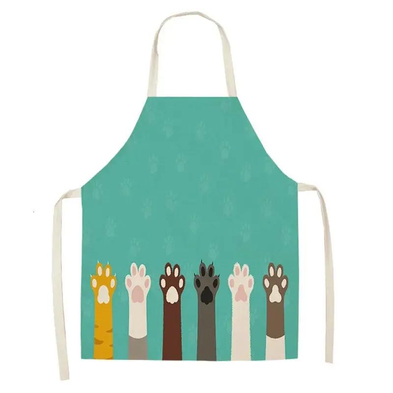 Lovely Cartoon Cats Kitchen Aprons for Women Cotton Linen Bibs Household Cleaning Pinafore Home Cooking 55x68cm