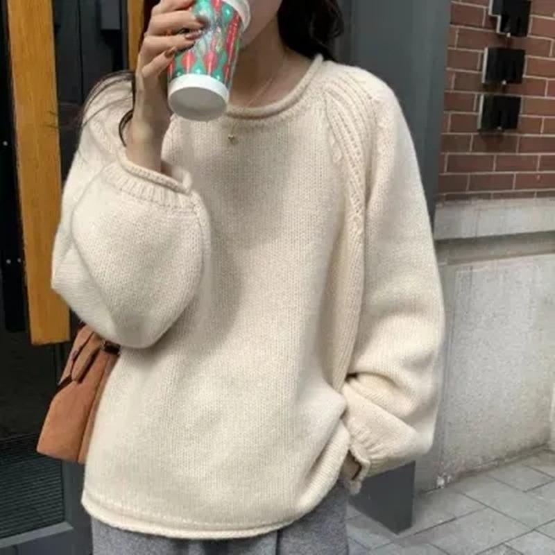 

Осенние новые длинные рукава свитера свитера женские модные повседневные однотонные элегантные O-образные трикотажные женские свитера зимние мягкие теплые женские вязаные джемперы 25514 One Size бежевый