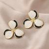 Hot Sale Korean Design Black Oil Dripping Flower Earrings