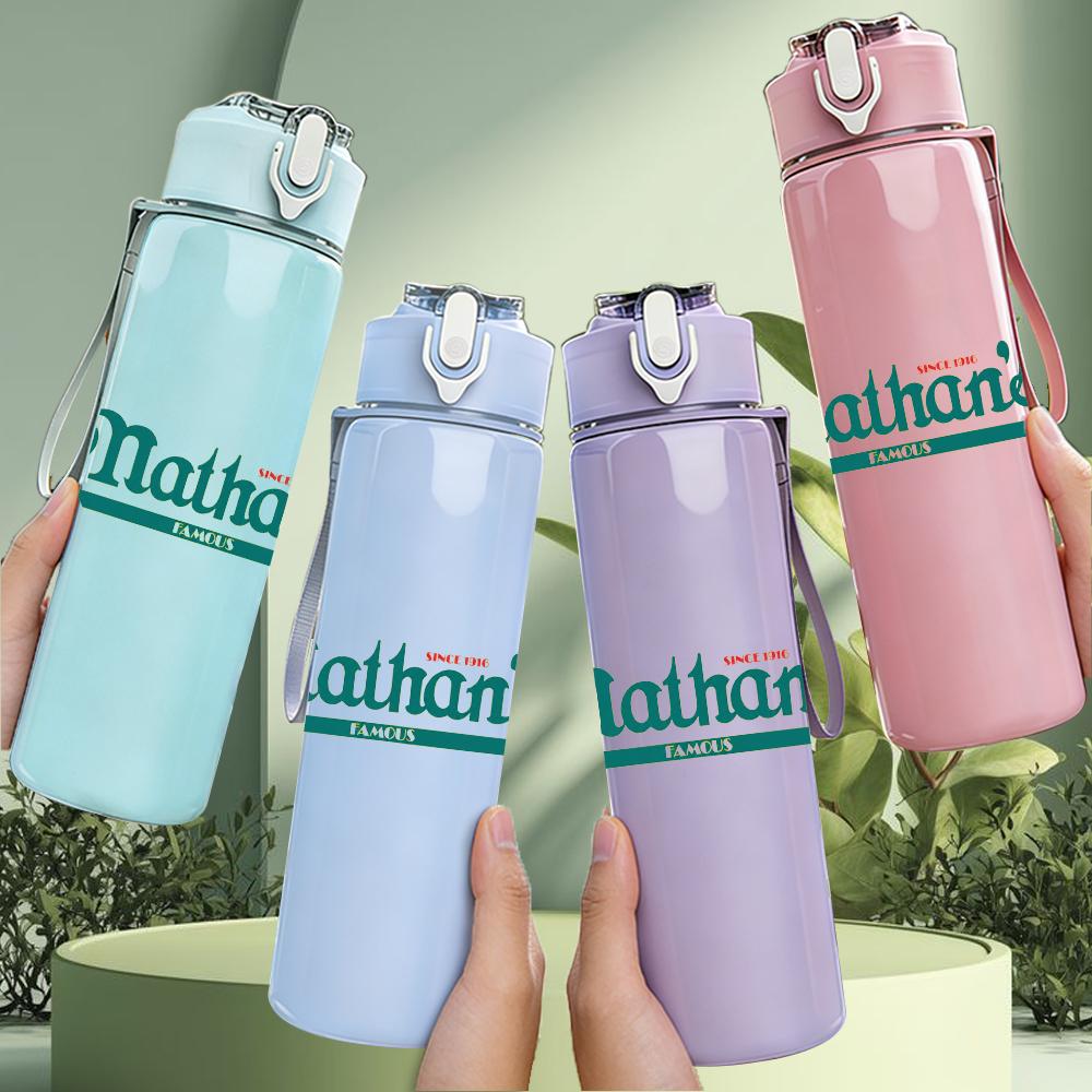 1PC Nathan's Hot Dog Retro Brand Text Print 750ml Portable Sports Water Bottle Leakproof Gym Outdoor Travel Drink Cup