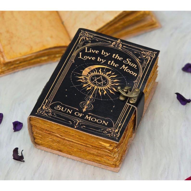 Sun & Moon Celestial Journal | Live by the Sun Love by the Moon Diary | Vintage Lock Grimoire | Wiccan Book of Shadows | Astrology Notebook