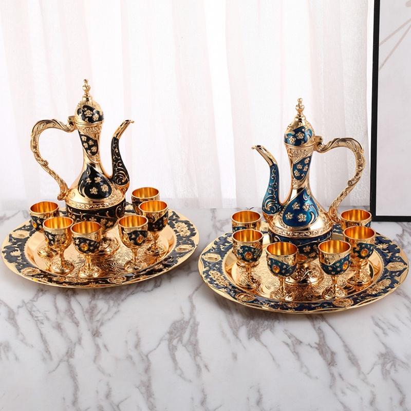 Wine Set, Alloy Home Wine Pot Glass Set, European Exquisite Vintage Wine Glass, Creative Desktop Living Room Decoration,1Set
