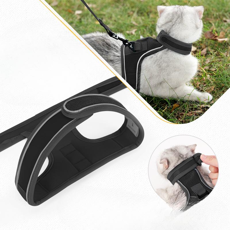 Cat Leash Velcro Reinforced Anti-escape Reflective Cat Leash Pet Chest and Back Strap Set Breathable