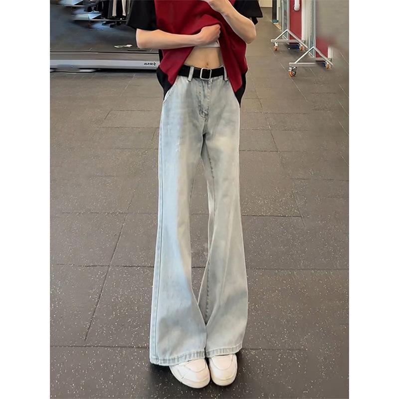 Light-colored washed jeans men's and women's spring casual loose straight-leg thin and drape wide-leg pants floor-mopping trousers summer