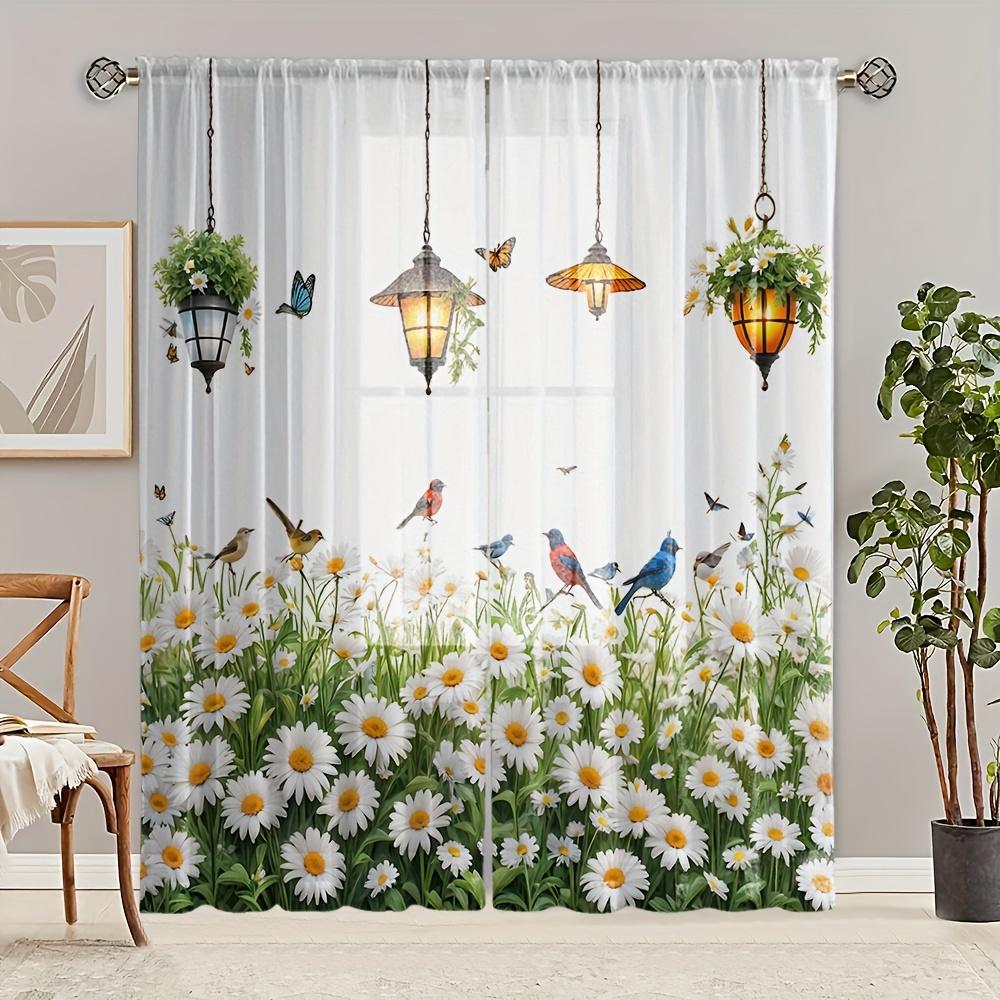 

2 шт. Синие Подсолнухи Печатные Полупрозрачные Шторы Карманные Декоративные Шторы Для Окна Спальня Гостиная 140W160H(CM)55x63in&Rod Pocket